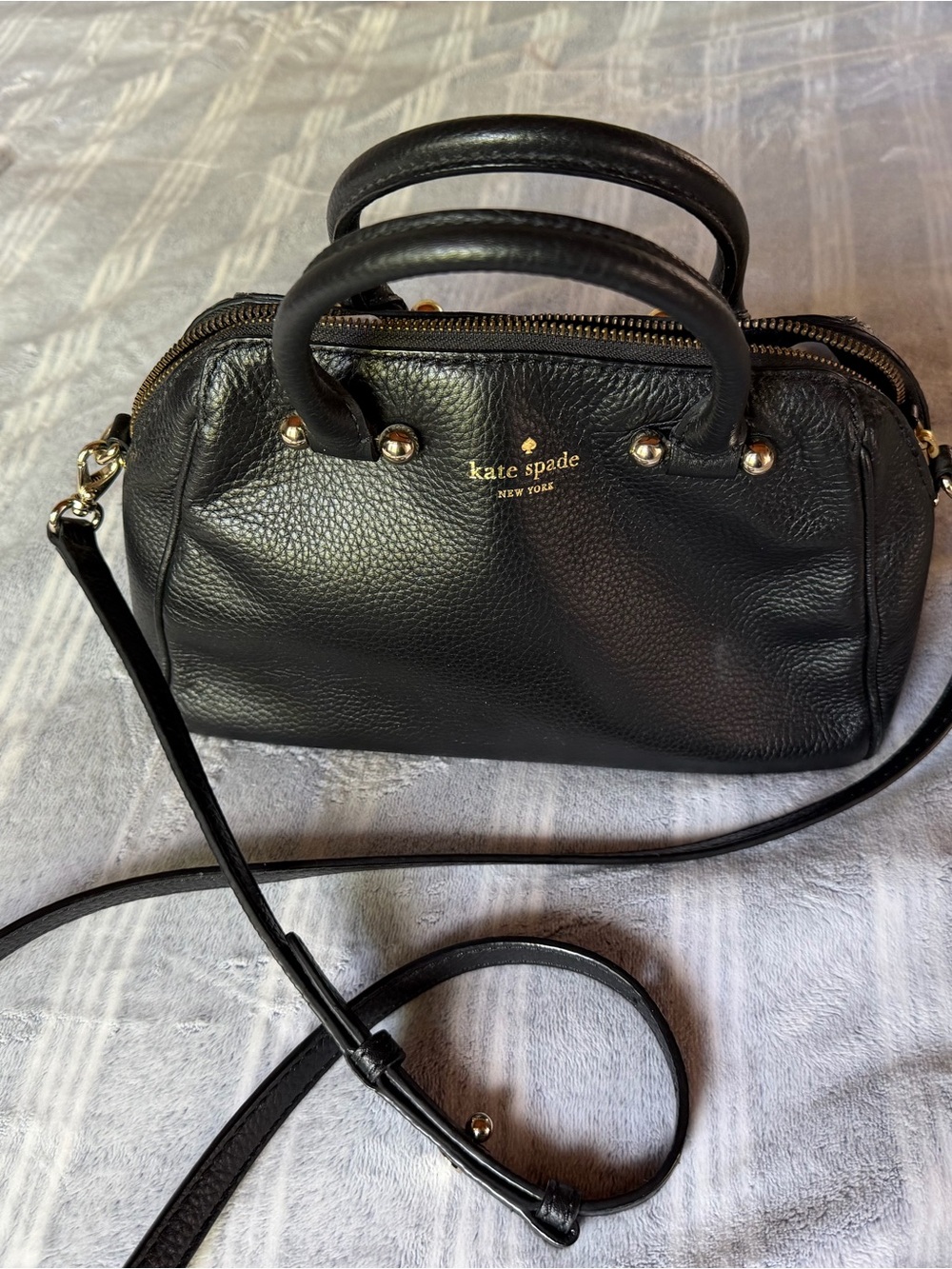 kate spade Black Leather Crossbody Satchel with Gold Hardware